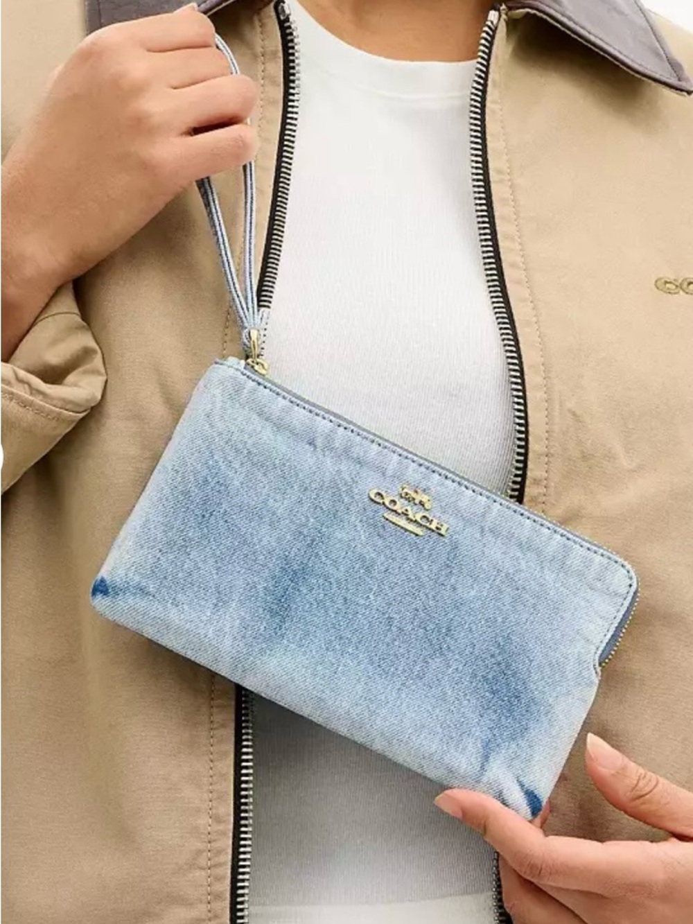 Coach Denim Wristlet with Gold Hardware - Picture 5 of 6